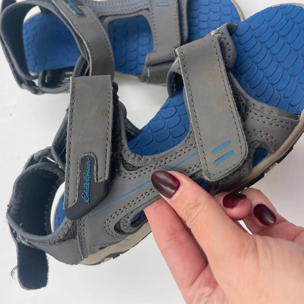 Eddie Bauer Rocky Kids Sport Sandals Grey Blue Hook and Loop - Size 2‎